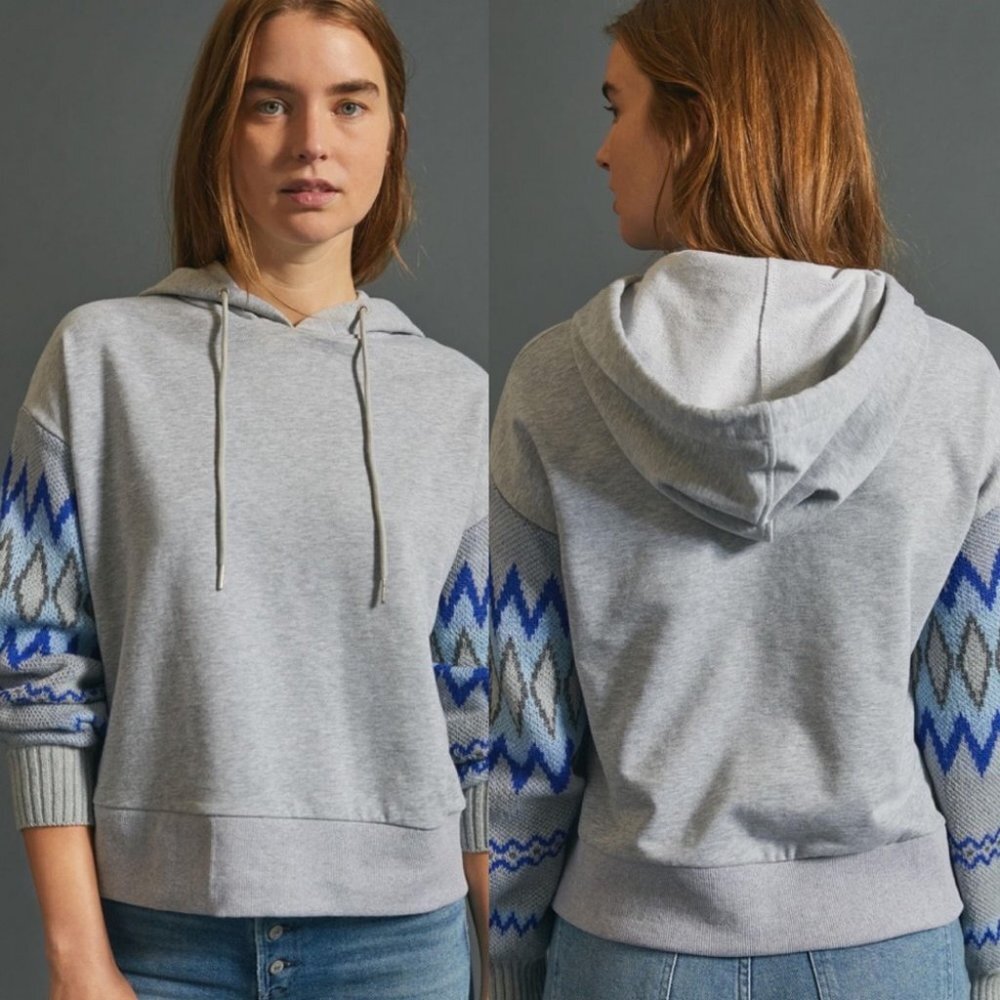 Anthropologie Knit Bohemian Sleeves Demeter Stitch Sleeve Hoodie Grey Size‎ XS - Picture 12 of 12